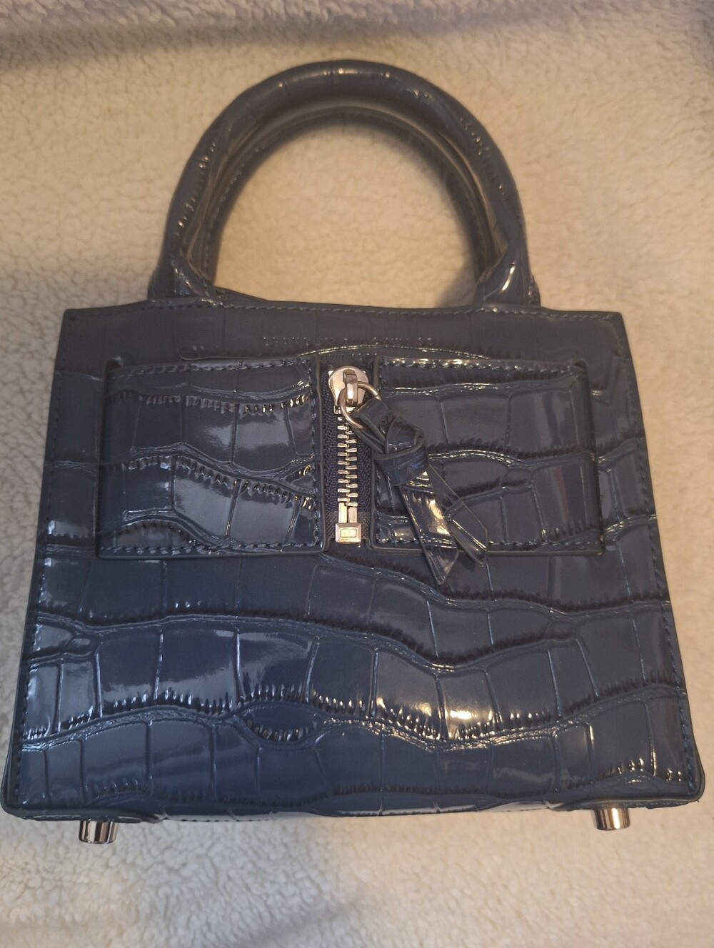 Brandon Blackwood Mini Kuei Navy Croc-Embossed Bag
